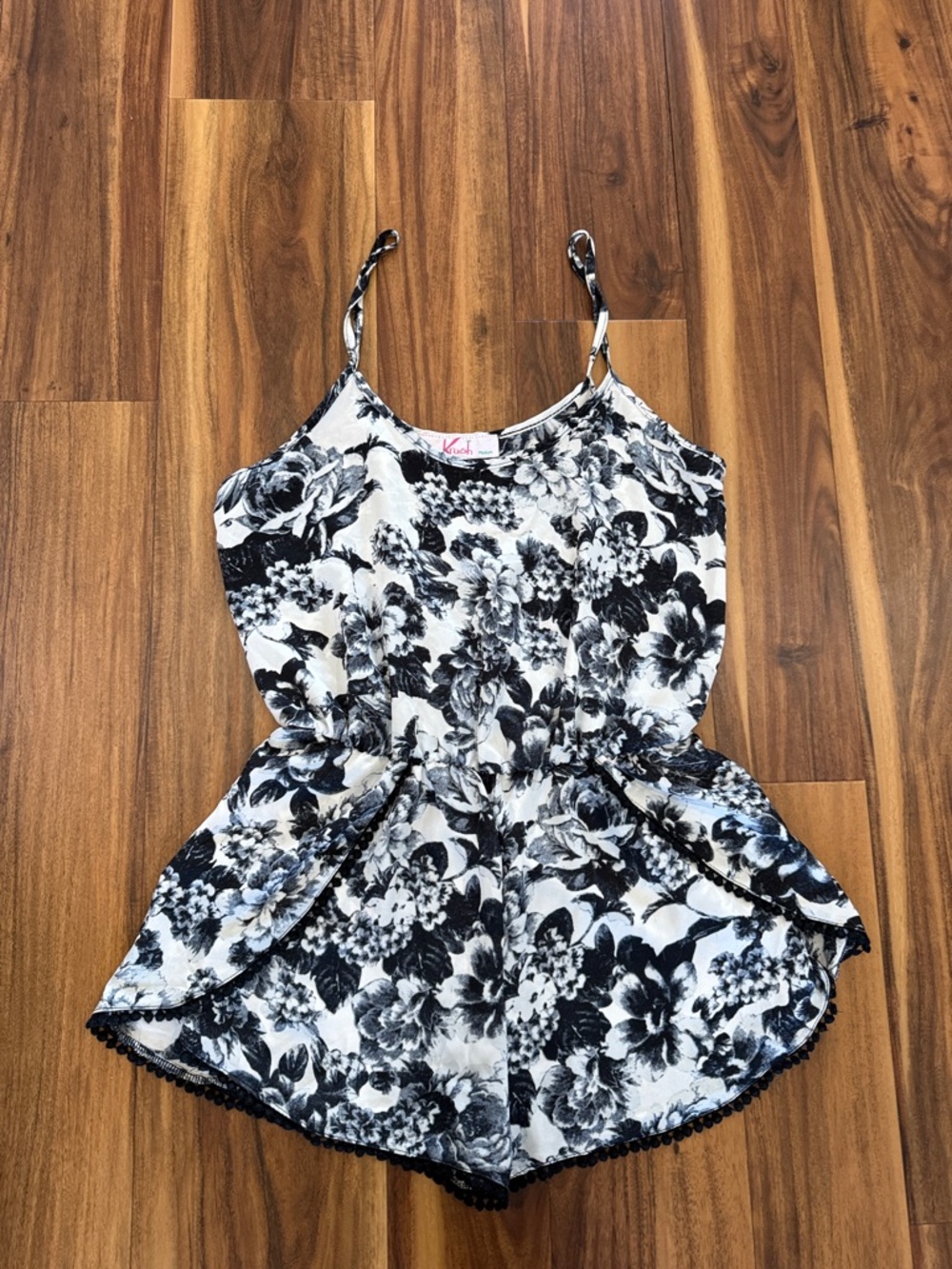 Krush Black & White Floral Cami Romper